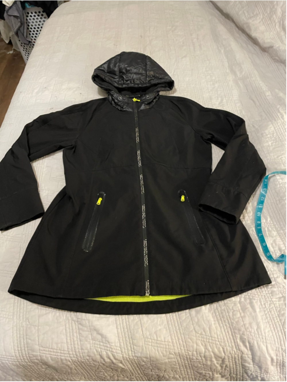 Michael Kors Black & Neon Softshell Hooded fleece lined technical Jacket M